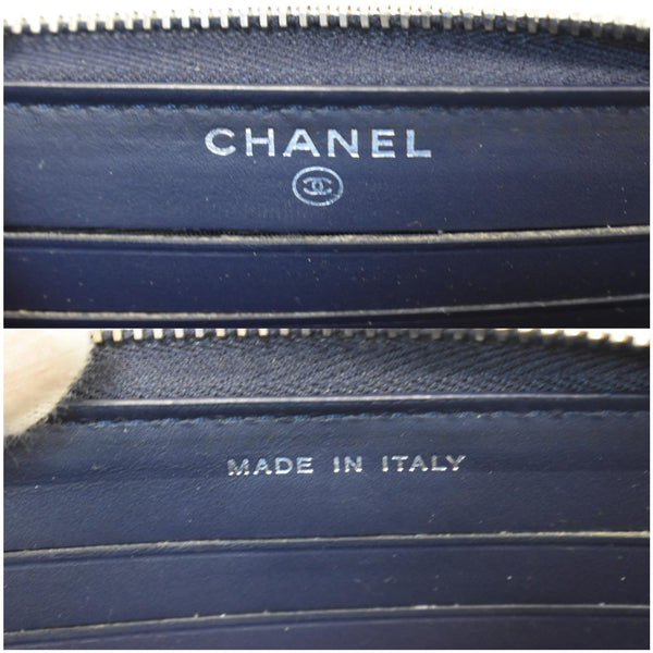 CHANEL Large Gusset Caviar Chevron Quilted Zip Around Wallet Bright Blue