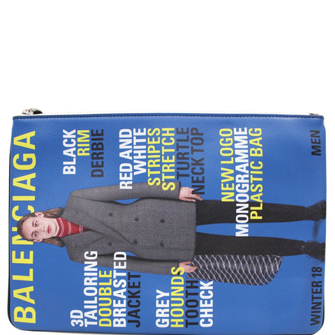 BALENCIAGA Magazine Print Leather Zippy Clutch Red/Blue - 20% OFF