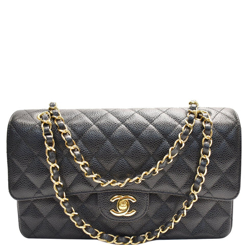 CHANEL Medium Double Flap CC Caviar Leather Shoulder Bag Black