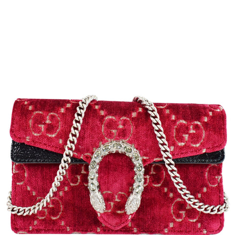 GUCCI Dionysus Super Mini GG Velvet Shoulder Bag Red 476432