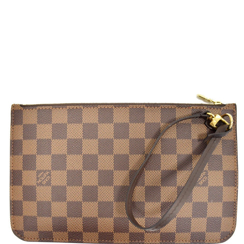 LOUIS VUITTON Neverfull MM Damier Ebene Pochette Wristlet Pouch Brown