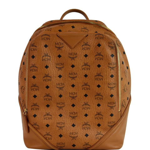 MCM Duke Visetos Medium Canvas Leather Backpack Cognac