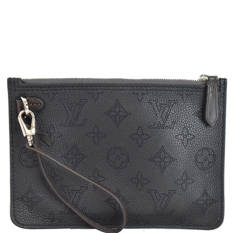 LOUIS VUITTON Wristlet Pochette Monogram Leather Mahina Girolata Black