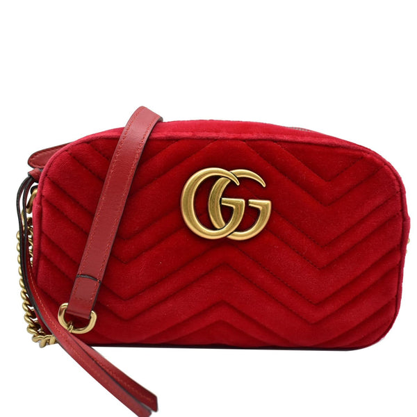 GUCCI GG Marmont Small Velvet Matelasse Crossbody Bag Red 447632