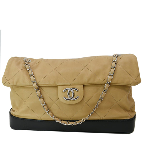 Chanel Classic Flap Lambskin Leather Tote Bag Beige/Black