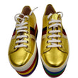GUCCI Peggy Rainbow Metallic Nappa Silk Platform Sneakers Gold 474538 Size 36 - Final Sale
