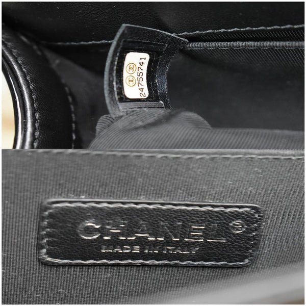 CHANEL Medium Boy Chevron Patent Glitter PVC Shoulder Bag Black