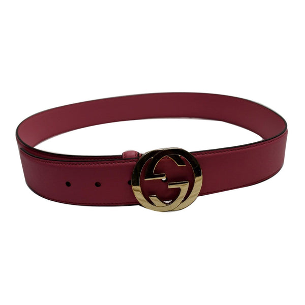GUCCI Interlocking G Buckle Leather Belt Pink Size 95/38