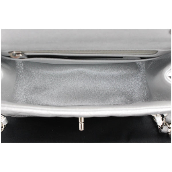 CHANEL Mini Square Flap Quilted Leather Shoulder Bag Metallic Silver