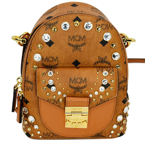 MCM Crystal Visetos Mini Nappa Leather Backpack Bag Cognac  - Hot Deals