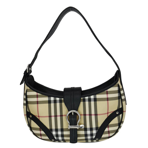 BURBERRY Buckle Small House Check Hobo Shoulder Bag Black