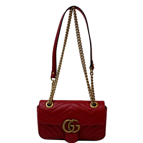 GUCCI GG Marmont Mini Leather Shoulder Crossbody Bag Red 446744