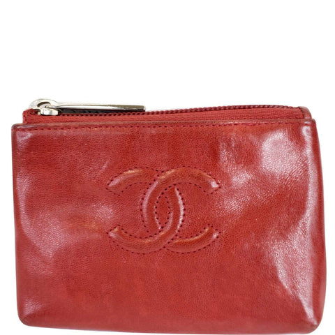 CHANEL CC Key Ring Lambskin Leather Coin Case Purse Red - Last Call