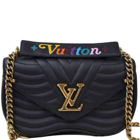 LOUIS VUITTON New Wave PM Quilted Leather Chain Crossbody Bag Black