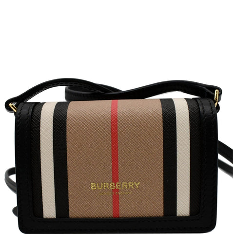 BURBERRY Jessie Icon Stripe E-Canvas Monogram Crossbody Card Case Beige
