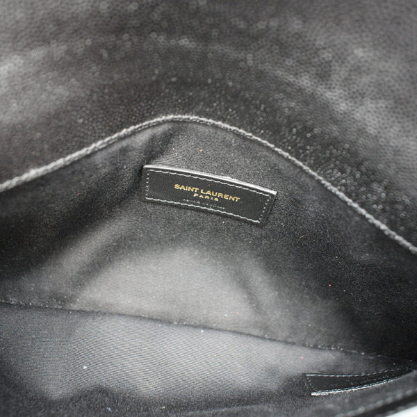 YVES SAINT LAURENT Uptown Envelope Grain De Poudre Leather Clutch Black