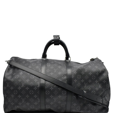 LOUIS VUITTON Keepall 55 Bandouliere Monogram Eclipse Travel Bag Black