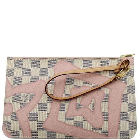 LOUIS VUITTON Tahitienne Pochette Wristlet Pouch Damier Azur Neverfull MM Pink