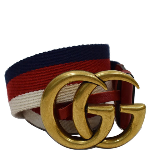 GUCCI Web Double G Leather Buckle Belt Multicolor 409416