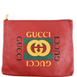 GUCCI Pebbled Leather Medium Logo Portfolio Clutch Hibiscus Red 500981