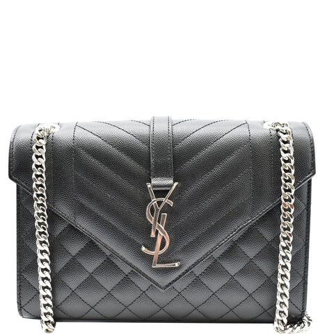 YVES SAINT LAURENT Envelope Medium Chain Leather Shoulder Bag Black