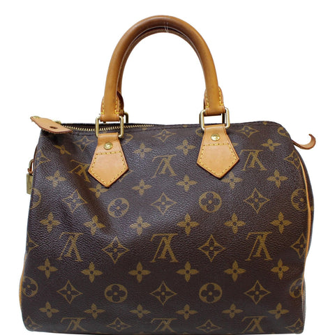LOUIS VUITTON Speedy 25 Monogram Canvas Satchel Bag Brown