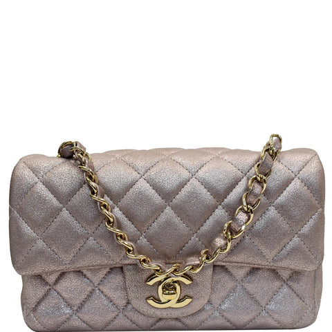 CHANEL Mini Rectangular Flap Goatskin Leather Shoulder Bag Metallic