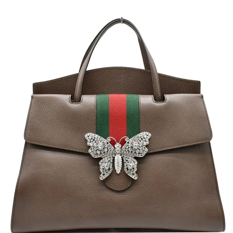 GUCCI Butterfly Linea Totem Leather Large Top Handle Shoulder Bag Brown 500772