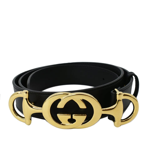 GUCCI Horsebit Interlocking Leather Belt Black 550122 Size 95/38