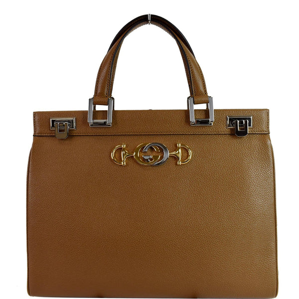 Gucci Medium Zumi Grainy Leather Top Handle Bag Taupe