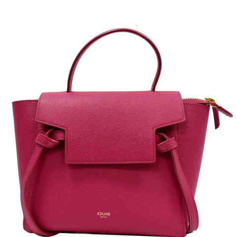 CELINE Nano Belt Grained Leather 2Way Shoulder Bag Pink