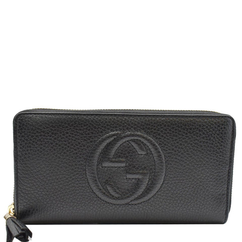 GUCCI Soho Zip Around Pebbled Calfskin Leather Wallet Black 598187