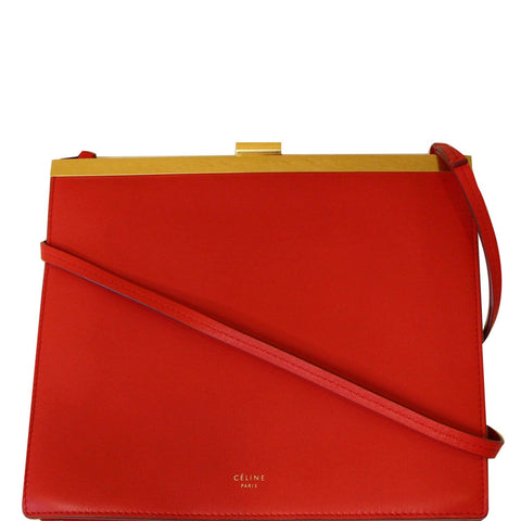CELINE Mini Clasp Smooth Calfskin Leather Crossbody Bag Red