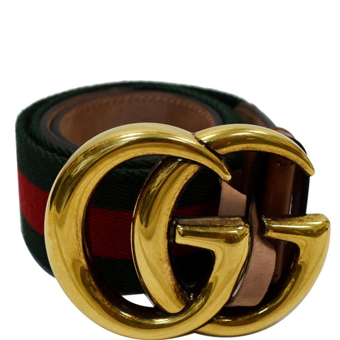 GUCCI Web Double G Buckle Leather Belt Multicolor Size 95/38