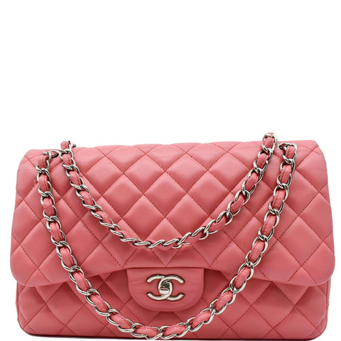 CHANEL Jumbo Double Flap Leather Shoulder Bag Pink