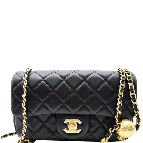 CHANEL Pearl Crush Mini Rectangular Flap Quilted Leather Crossbody Bag Black
