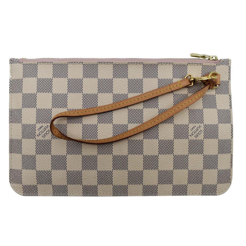 LOUIS VUITTON Neverfull MM Damier Azur Pochette Wristlet Pouch White