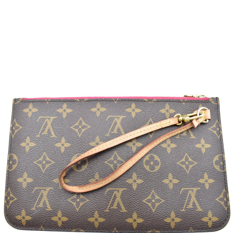 LOUIS VUITTON Neverfull MM Monogram Canvas Pochette Wristlet Pouch Brown