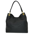PRADA Vitello Phenix Leather Embossed Logo Hobo Bag Black