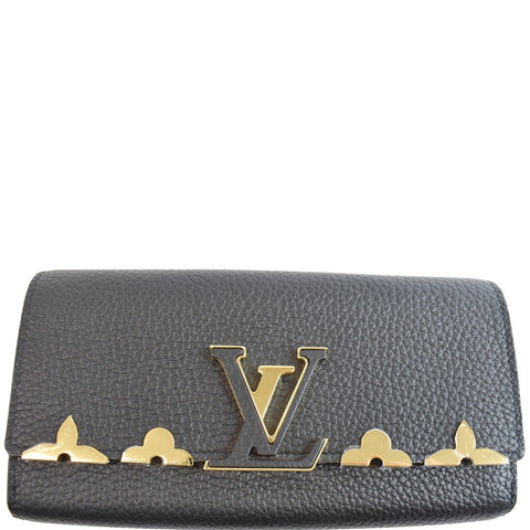 LOUIS VUITTON Capucines Crown Flowers Taurillon Wallet Black