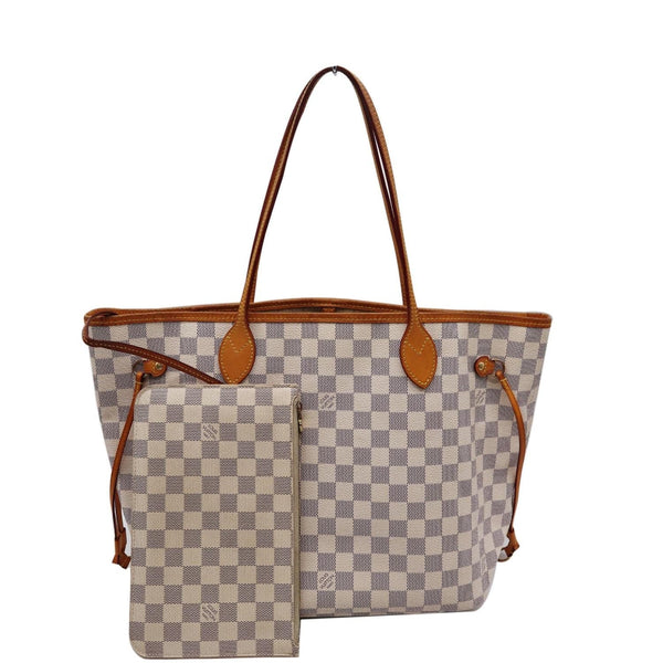 LOUIS VUITTON Neverfull MM Damier Azur Tote Bag White