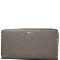 CELINE Large Zip Around Multifunction Drummed Calfskin Wallet Taupe Grey