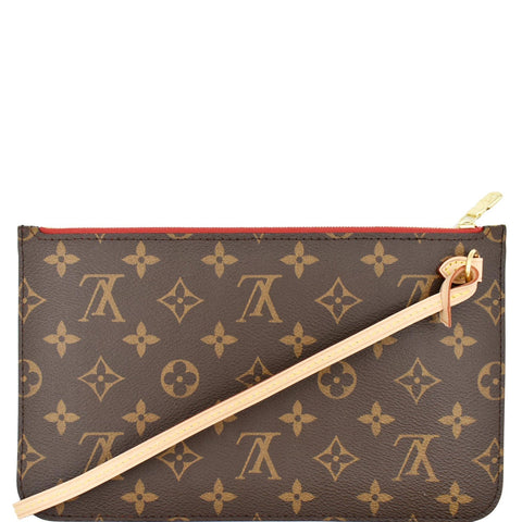 LOUIS VUITTON Neverfull MM Monogram Canvas Pochette Wristlet Pouch Brown