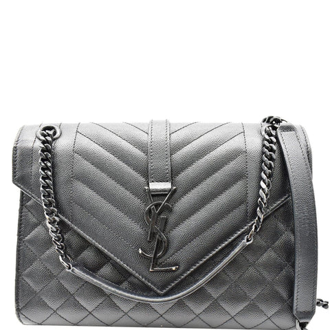 YVES SAINT LAURENT Envelope Mix Matelassé Chain Medium Leather Crossbody Bag Black