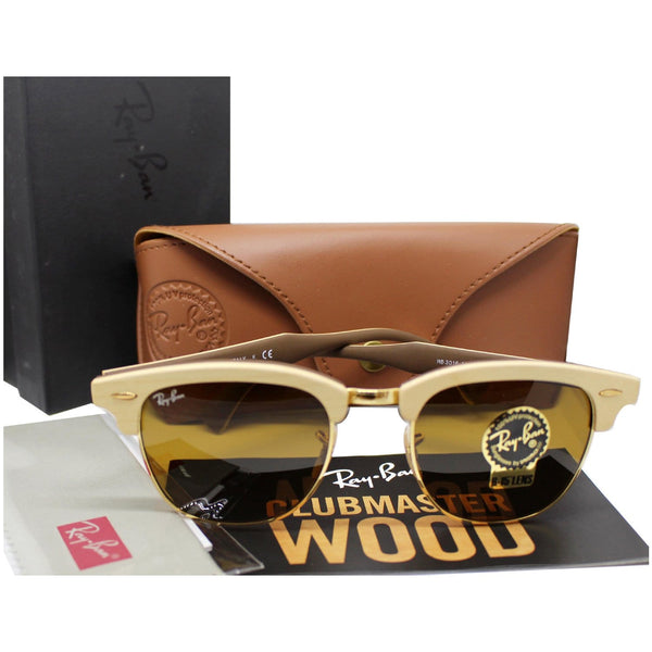 Ray-Ban RB3016M 1179 Clubmaster Wood Sunglasses Brown Classic B-15 Lens
