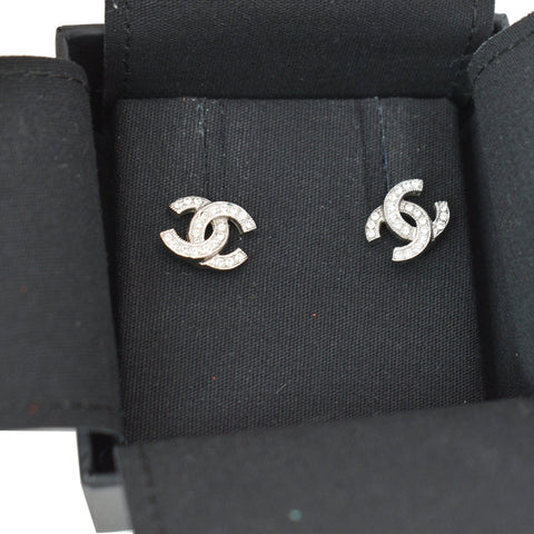 CHANEL CC Crystal Earrings Silver