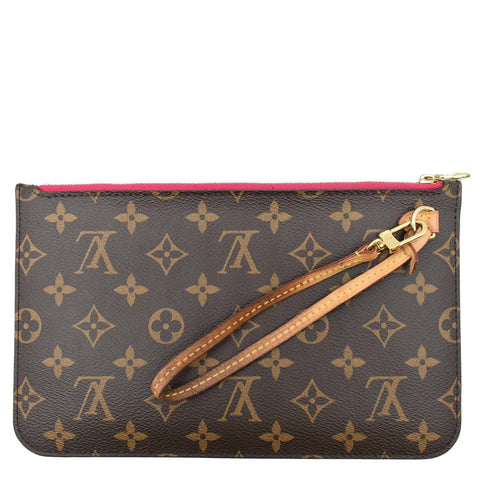 LOUIS VUITTON Neverfull MM Monogram Canvas Pochette Wristlet Pouch Brown