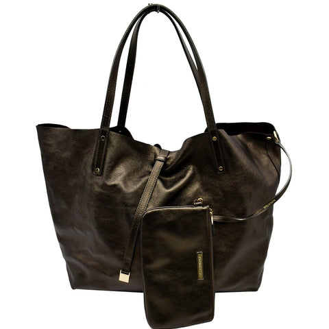 Tiffany & Co. Metallic Reversible Leather Tote Bag Bronze