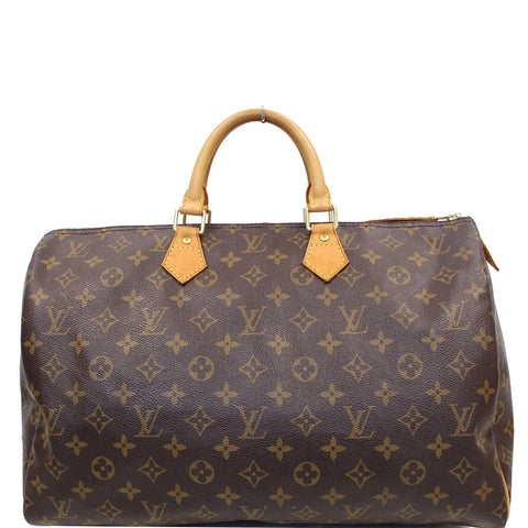 LOUIS VUITTON Speedy 40 Monogram Canvas Satchel Bag Brown