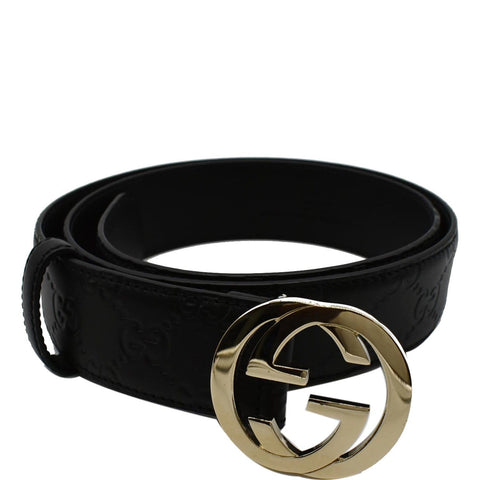GUCCI Signature Guccissima Leather Belt Black 370543 Size 90.36